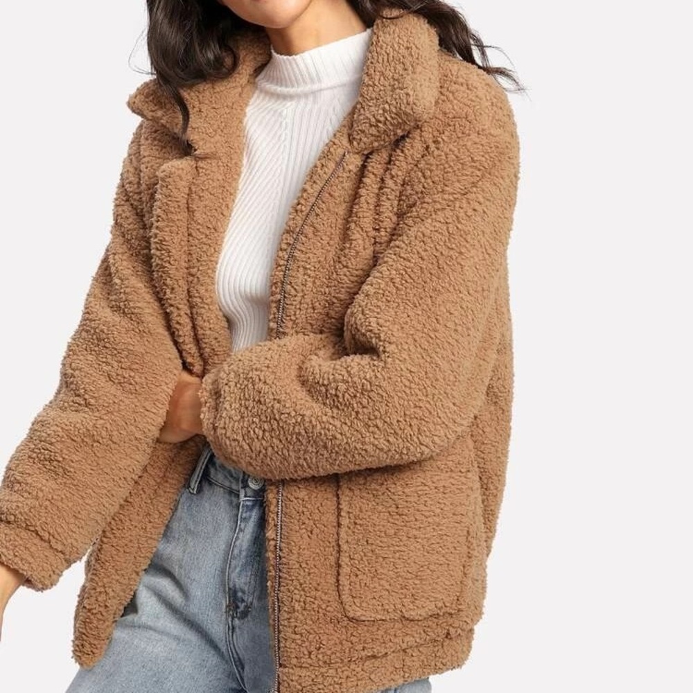 shein dual pocket teddy jacket